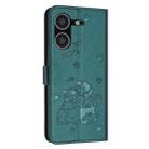 For Tecno Pova 5 Embossed Kitten Phone Leather Case with Lanyard(Dark Green) - 3