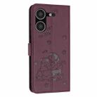 For Tecno Pova 5 Embossed Kitten Phone Leather Case with Lanyard(Wine Red) - 3