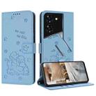 For Tecno Pova 5 Pro Embossed Kitten Phone Leather Case with Lanyard(Blue) - 1