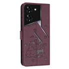 For Tecno Pova 5 Pro Embossed Kitten Phone Leather Case with Lanyard(Wine Red) - 3