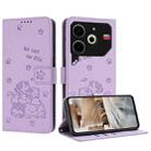 For Tecno Pova 6 Neo Embossed Kitten Phone Leather Case with Lanyard(Purple) - 1