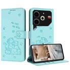 For Tecno Pova 6 Neo Embossed Kitten Phone Leather Case with Lanyard(Mint Green) - 1