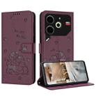 For Tecno Pova 6 Neo Embossed Kitten Phone Leather Case with Lanyard(Wine Red) - 1