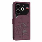 For Tecno Pova 6 Neo Embossed Kitten Phone Leather Case with Lanyard(Wine Red) - 3