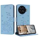 For Tecno Spark 20 Pro+ 4G Embossed Kitten Phone Leather Case with Lanyard(Blue) - 1