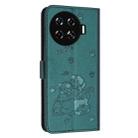 For Tecno Spark 20 Pro+ 4G Embossed Kitten Phone Leather Case with Lanyard(Dark Green) - 3