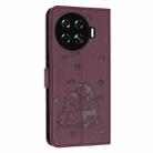 For Tecno Spark 20 Pro+ 4G Embossed Kitten Phone Leather Case with Lanyard(Wine Red) - 3