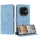 For Tecno Spark 30C Embossed Kitten Phone Leather Case with Lanyard(Blue) - 1