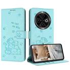 For Tecno Spark 30C Embossed Kitten Phone Leather Case with Lanyard(Mint Green) - 1