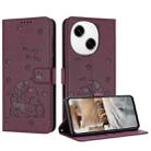 For Tecno Spark Go 1 / Go 2025 Embossed Kitten Phone Leather Case with Lanyard(Wine Red) - 1