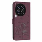 For Tecno Camon 30 Premier Embossed Kitten Phone Leather Case with Lanyard(Wine Red) - 3