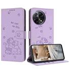 For Tecno Camon 30S Embossed Kitten Phone Leather Case with Lanyard(Purple) - 1