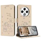 For Tecno Spark 30 4G Embossed Kitten Phone Leather Case with Lanyard(Beige) - 1