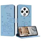 For Tecno Spark 30 4G Embossed Kitten Phone Leather Case with Lanyard(Blue) - 1