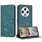 For Tecno Spark 30 4G Embossed Kitten Phone Leather Case with Lanyard(Dark Green) - 1