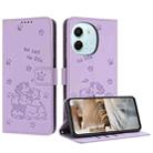 For Tecno Spark 30 5G Embossed Kitten Phone Leather Case with Lanyard(Purple) - 1