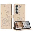 For Tecno Camon 40 4G Embossed Kitten Phone Leather Case with Lanyard(Beige) - 1