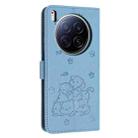 For Tecno Camon 40 Premier Embossed Kitten Phone Leather Case with Lanyard(Blue) - 3