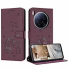 For Tecno Camon 40 Premier Embossed Kitten Phone Leather Case with Lanyard(Wine Red) - 1