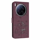 For Tecno Camon 40 Premier Embossed Kitten Phone Leather Case with Lanyard(Wine Red) - 3