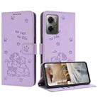 For Redmi 10 5G / Note 11E 5G Embossed Kitten Phone Leather Case with Lanyard(Purple) - 1