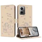 For Redmi 10 5G / Note 11E 5G Embossed Kitten Phone Leather Case with Lanyard(Beige) - 1