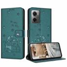 For Redmi 10 5G / Note 11E 5G Embossed Kitten Phone Leather Case with Lanyard(Dark Green) - 1