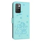 For Redmi 10 / 10 Prime Embossed Kitten Phone Leather Case with Lanyard(Mint Green) - 3