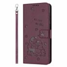 For Redmi 10 / 10 Prime Embossed Kitten Phone Leather Case with Lanyard(Wine Red) - 2