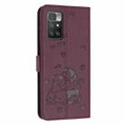 For Redmi 10 / 10 Prime Embossed Kitten Phone Leather Case with Lanyard(Wine Red) - 3