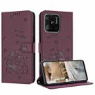 For Redmi 10C 4G Global Embossed Kitten Phone Leather Case with Lanyard(Wine Red) - 1