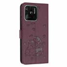 For Redmi 10C 4G Global Embossed Kitten Phone Leather Case with Lanyard(Wine Red) - 3