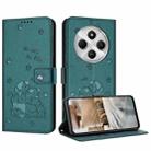 For Redmi 14C 4G Embossed Kitten Phone Leather Case with Lanyard(Dark Green) - 1