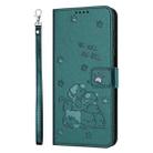 For Redmi 14C 4G Embossed Kitten Phone Leather Case with Lanyard(Dark Green) - 2