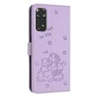 For Redmi Note 12S 4G Global Embossed Kitten Phone Leather Case with Lanyard(Purple) - 3