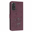 For Redmi Note 12S 4G Global Embossed Kitten Phone Leather Case with Lanyard(Wine Red) - 3