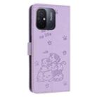 For Redmi 11A 4G Global Embossed Kitten Phone Leather Case with Lanyard(Purple) - 3
