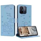 For Redmi 11A 4G Global Embossed Kitten Phone Leather Case with Lanyard(Blue) - 1