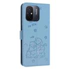 For Redmi 11A 4G Global Embossed Kitten Phone Leather Case with Lanyard(Blue) - 3