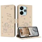 For Redmi 13 4G / 5G / Note 13R 5G Embossed Kitten Phone Leather Case with Lanyard(Beige) - 1