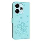 For Redmi 13 4G / 5G / Note 13R 5G Embossed Kitten Phone Leather Case with Lanyard(Mint Green) - 3