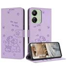 For Redmi 13C 4G / 5G / 13R Embossed Kitten Phone Leather Case with Lanyard(Purple) - 1