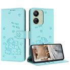 For Redmi 13C 4G / 5G / 13R Embossed Kitten Phone Leather Case with Lanyard(Mint Green) - 1