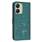 For Redmi 13C 4G / 5G / 13R Embossed Kitten Phone Leather Case with Lanyard(Dark Green) - 3