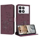 For Redmi K70E Embossed Kitten Phone Leather Case with Lanyard(Wine Red) - 1