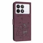 For Redmi K70E Embossed Kitten Phone Leather Case with Lanyard(Wine Red) - 3