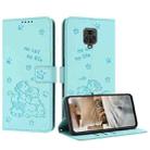 For Redmi Note 10 Lite Embossed Kitten Phone Leather Case with Lanyard(Mint Green) - 1