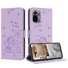 For Redmi Note 10 4G Global Embossed Kitten Phone Leather Case with Lanyard(Purple) - 1