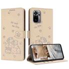 For Redmi Note 10 4G Global Embossed Kitten Phone Leather Case with Lanyard(Beige) - 1