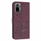 For Redmi Note 10 4G Global Embossed Kitten Phone Leather Case with Lanyard(Wine Red) - 3